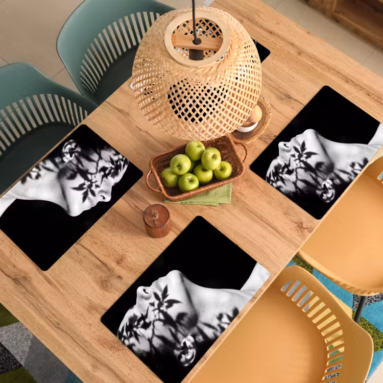 Placemat - 6 stuks - Gezicht - Schaduw - Bladeren - Zwart - Wit - Intiem — 6