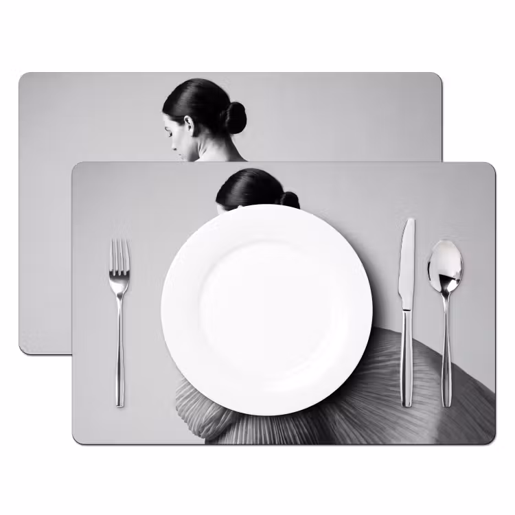 Placemat - 6 stuks - Vrouw - Rug - Textuur - Zwart - Wit - Elegant — 2