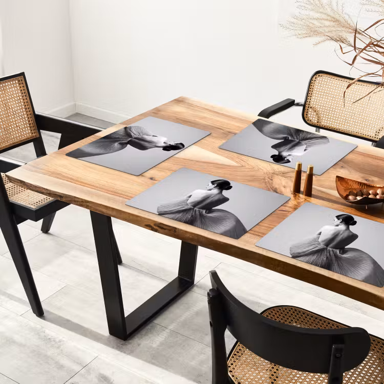 Placemat - 6 stuks - Vrouw - Rug - Textuur - Zwart - Wit - Elegant — 5
