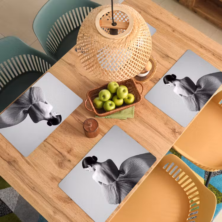 Placemat - 6 stuks - Vrouw - Rug - Textuur - Zwart - Wit - Elegant — 6