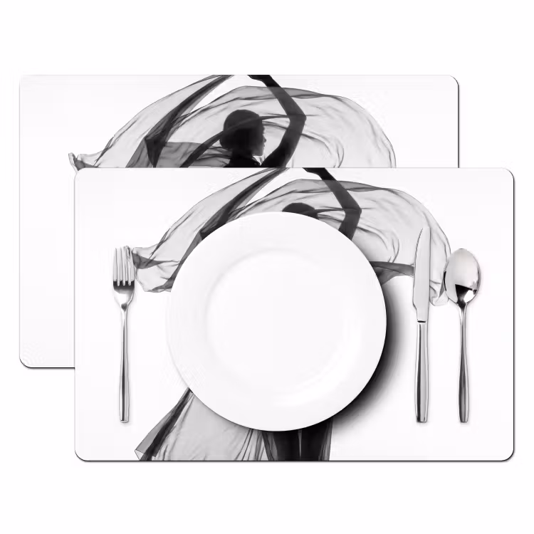 Placemat - 6 stuks - Vrouw - Sluier - Portret - Zwart - Wit - Artistiek — 2