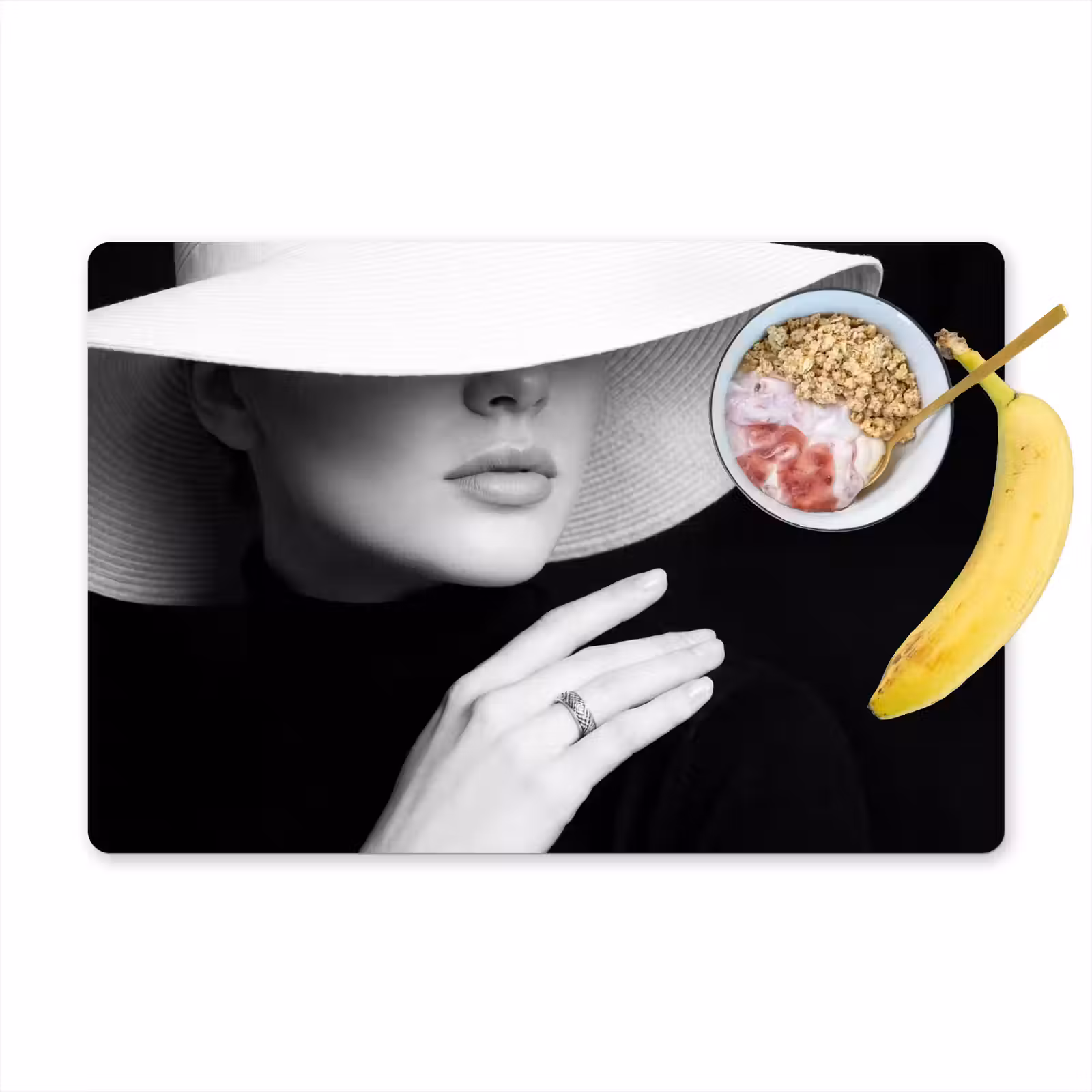 Placemat - 6 stuks - Vrouw - Hoed - Hand - Zwart - Wit - Klassiek — 1