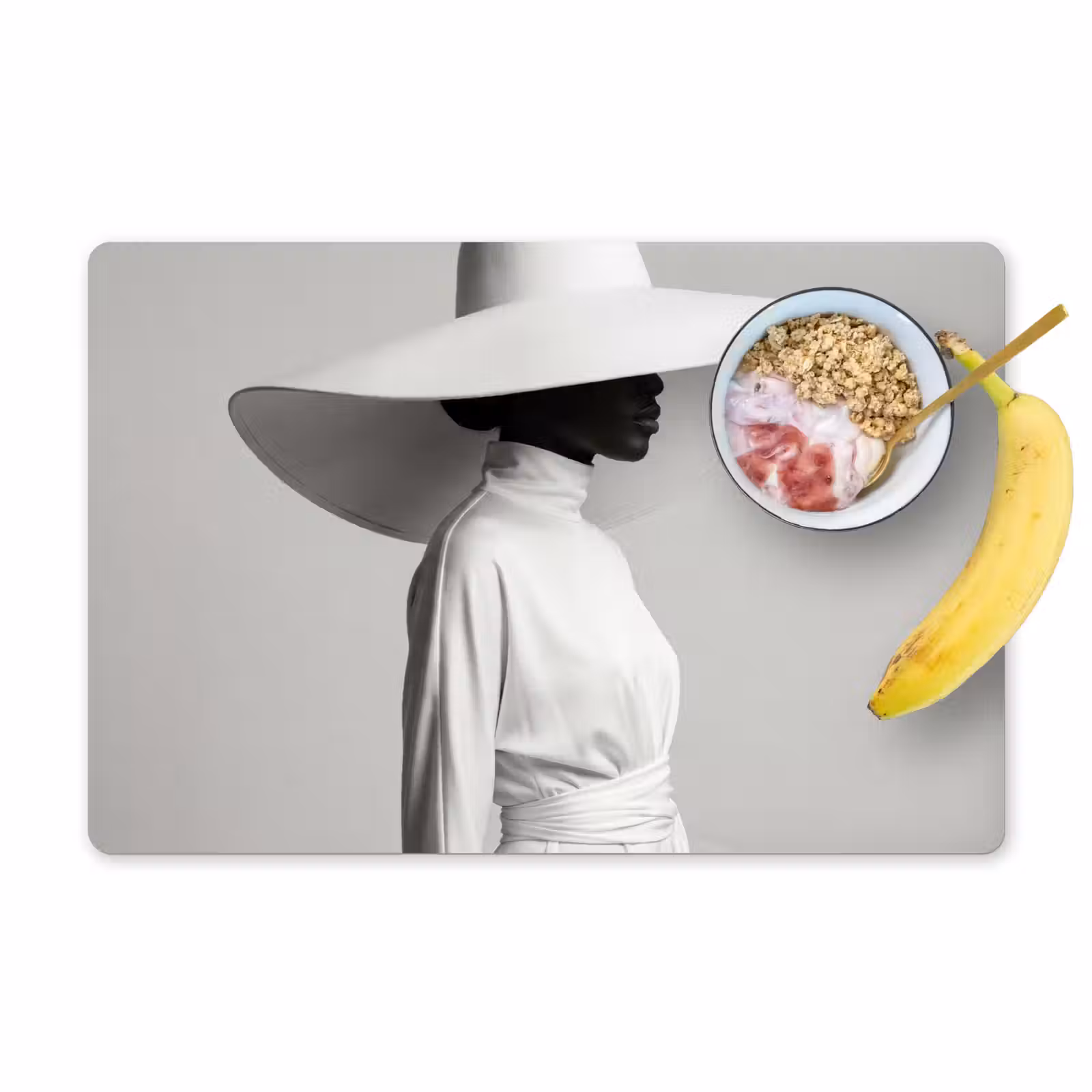 Placemat - 6 stuks - Vrouw - Profiel - Hoed - Zwart - Wit - Minimalistisch — 1