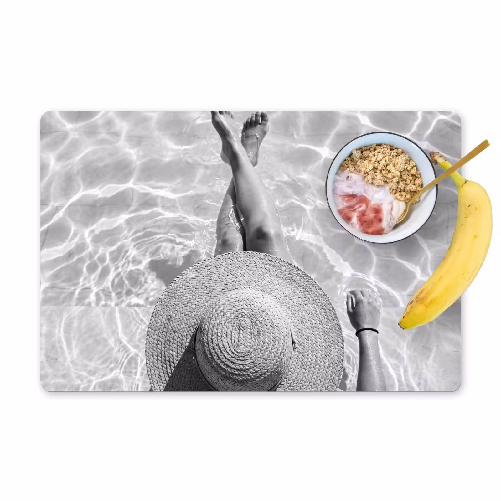 Placemat - 6 stuks - Zwembad - Hoed - Water - Zwart - Wit - Zomers — 1