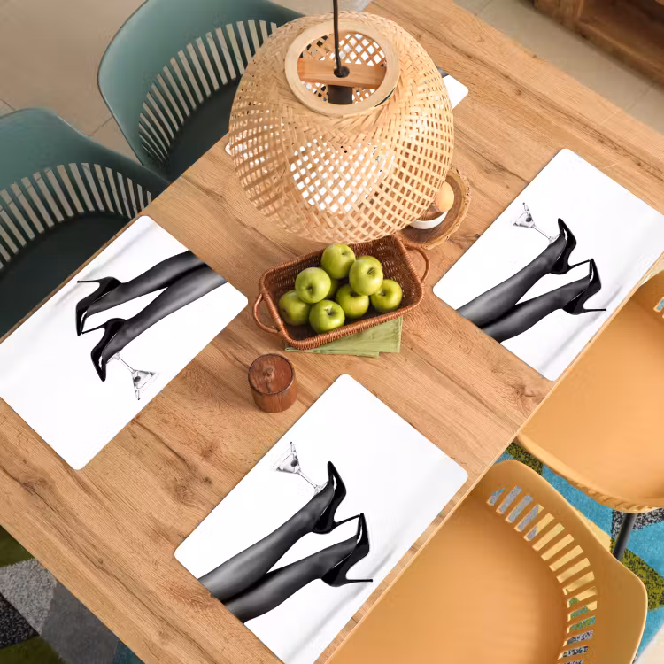 Placemat - 6 stuks - Benen - Hakken - Glas - Zwart - Wit - Speels — 6