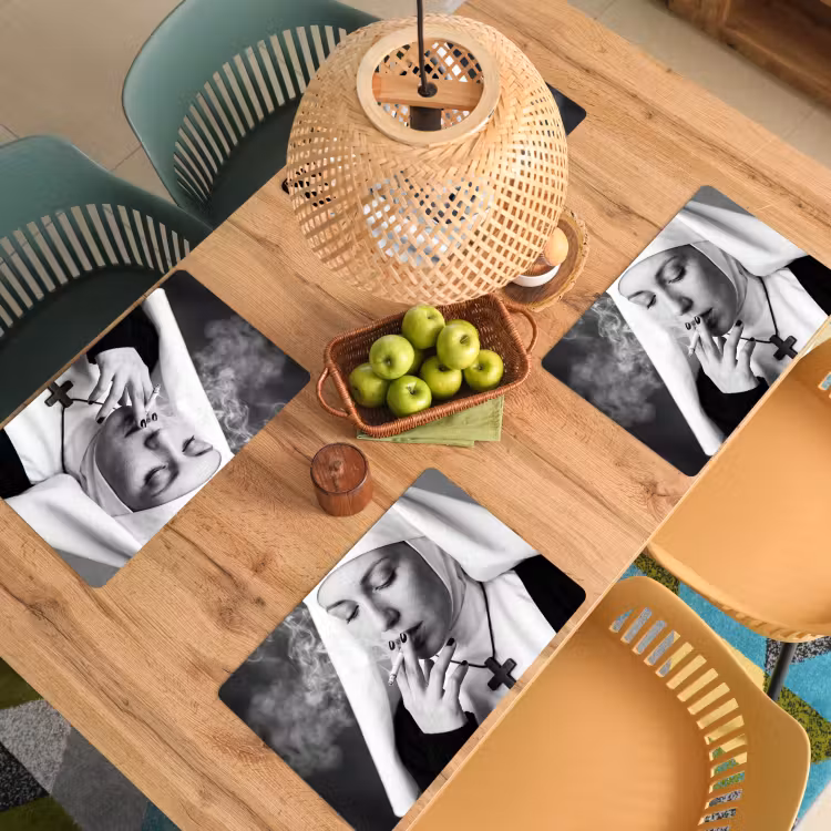 Placemat - 6 stuks - Non - Roken - Portret - Zwart - Wit - Rebels — 6