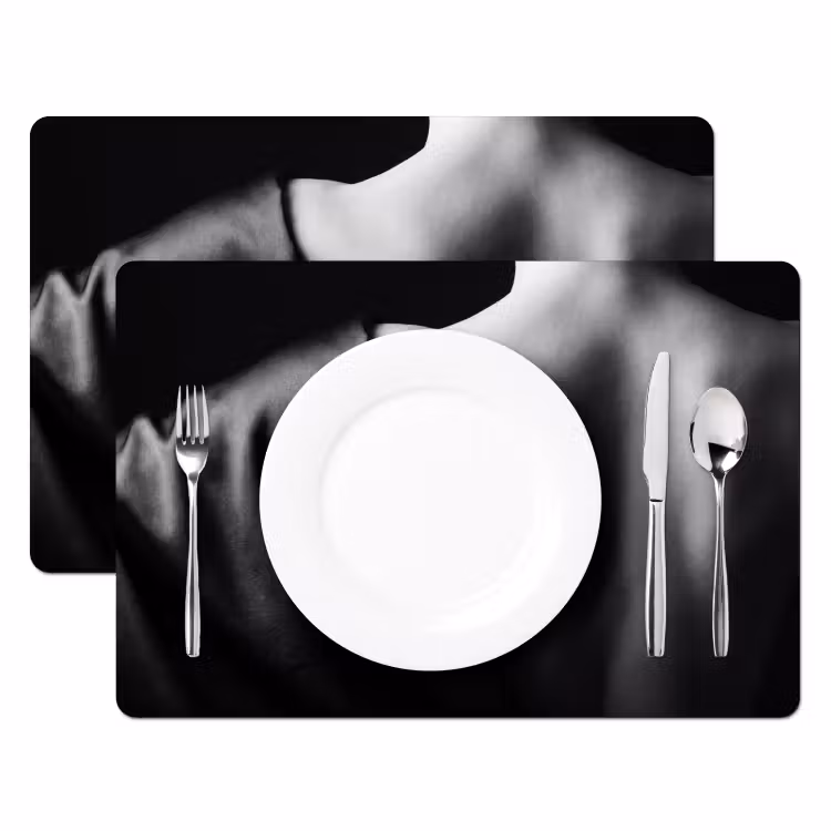 Placemat - 6 stuks - Schouder - Zijde - Rug - Zwart - Wit - Elegant — 2