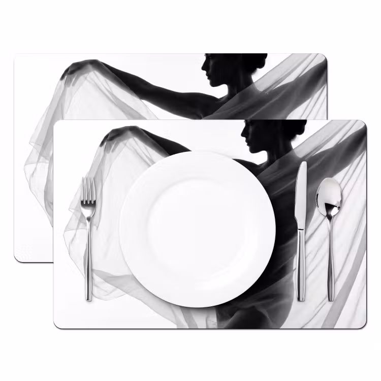 Placemat - 6 stuks - Silhouet - Sluier - Vormen - Zwart - Wit - Sensueel — 2