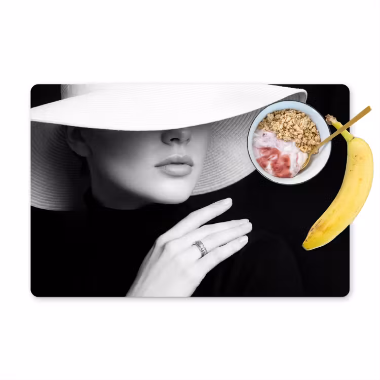 Placemat - 6 stuks - Vrouw - Hoed - Hand - Zwart - Wit - Klassiek — 1