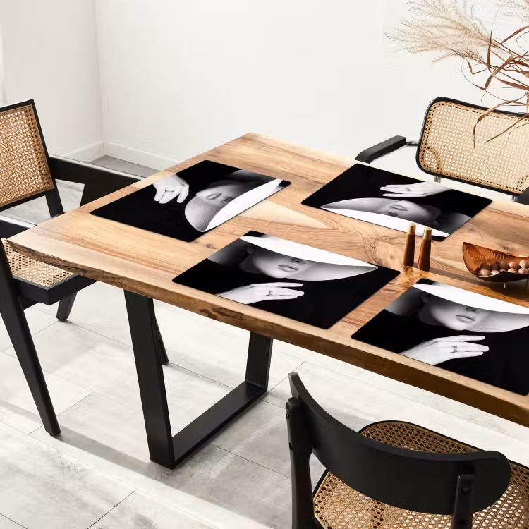 Placemat - 6 stuks - Vrouw - Hoed - Hand - Zwart - Wit - Klassiek — 5