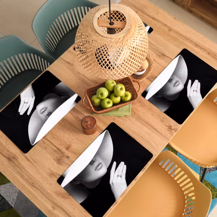 Placemat - 6 stuks - Vrouw - Hoed - Hand - Zwart - Wit - Klassiek — 6