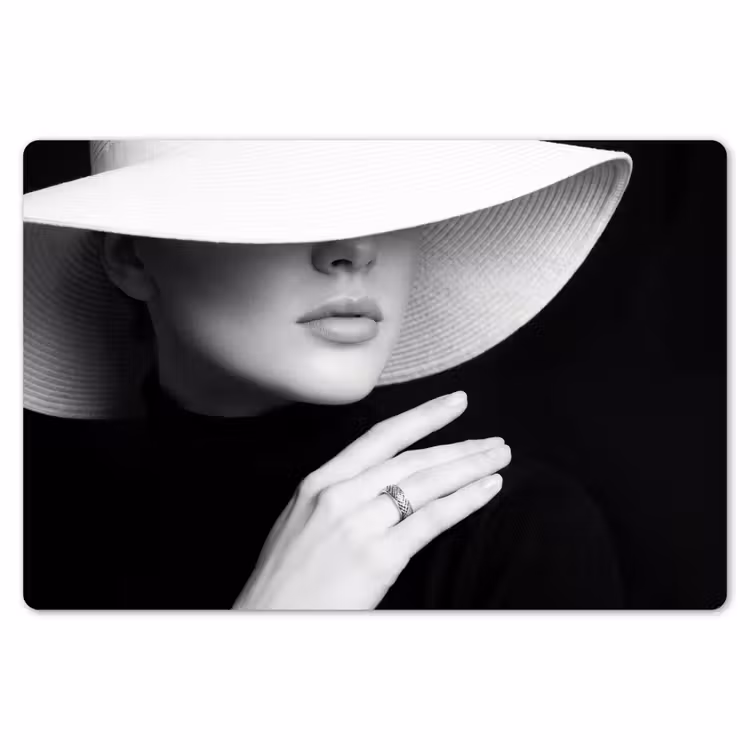 Placemat - 6 stuks - Vrouw - Hoed - Hand - Zwart - Wit - Klassiek — 7