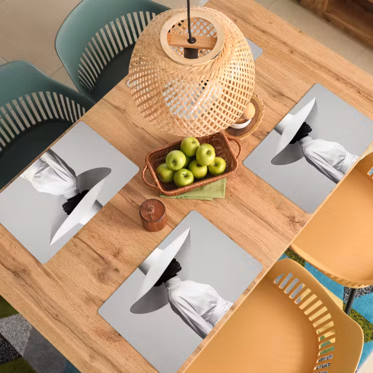 Placemat - 6 stuks - Vrouw - Profiel - Hoed - Zwart - Wit - Minimalistisch — 6