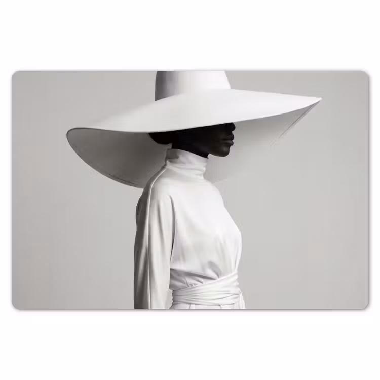 Placemat - 6 stuks - Vrouw - Profiel - Hoed - Zwart - Wit - Minimalistisch — 7