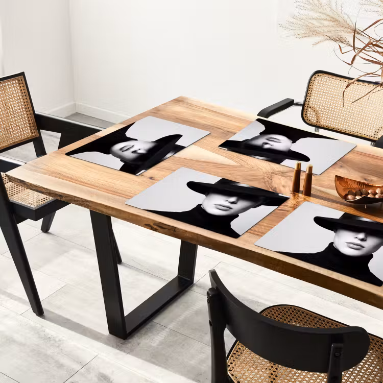 Placemat - 6 stuks - Vrouw - Schaduw - Zwart - Wit - Mysterieus — 5