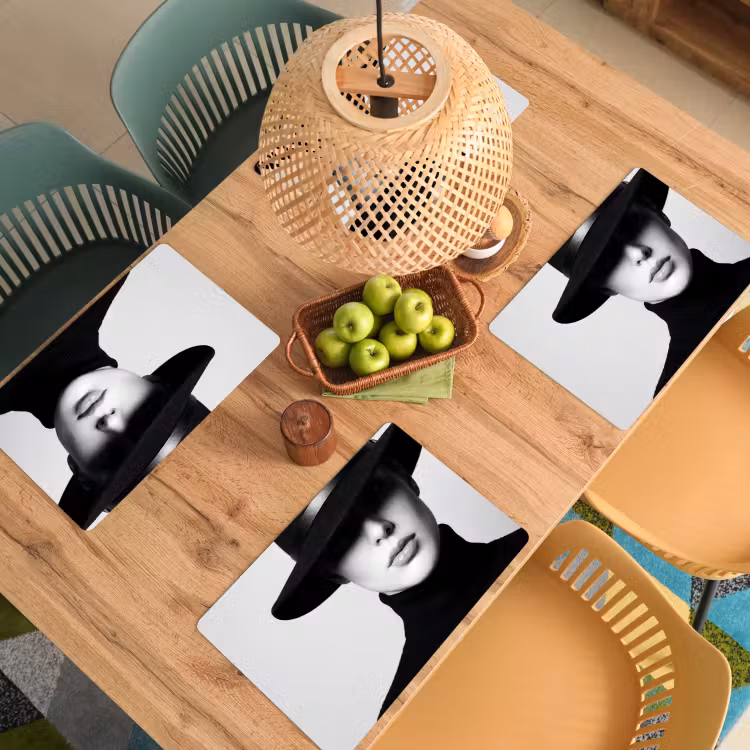 Placemat - 6 stuks - Vrouw - Schaduw - Zwart - Wit - Mysterieus — 6