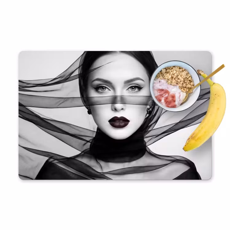 Placemat - 6 stuks - Vrouw - Sluier - Portret - Zwart - Wit - Elegant — 1
