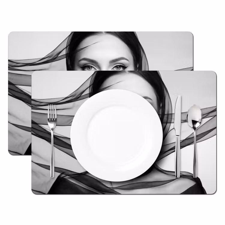 Placemat - 6 stuks - Vrouw - Sluier - Portret - Zwart - Wit - Elegant — 2