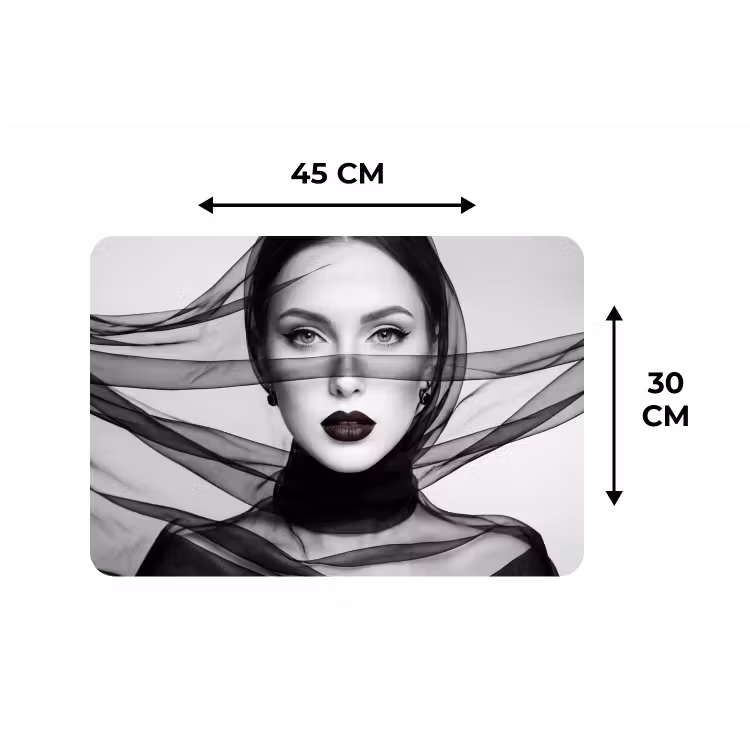 Placemat - 6 stuks - Vrouw - Sluier - Portret - Zwart - Wit - Elegant — 3