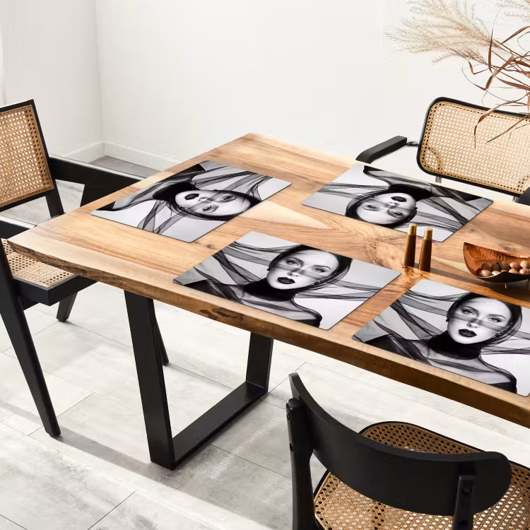 Placemat - 6 stuks - Vrouw - Sluier - Portret - Zwart - Wit - Elegant — 5