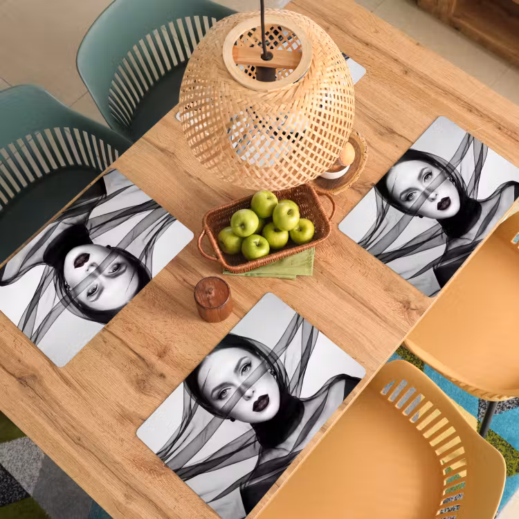 Placemat - 6 stuks - Vrouw - Sluier - Portret - Zwart - Wit - Elegant — 6
