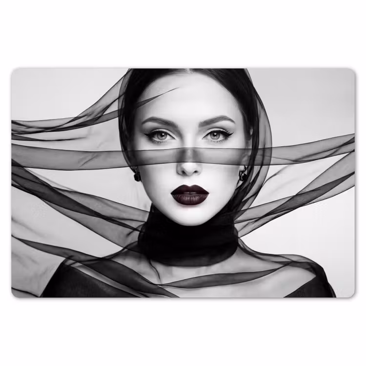 Placemat - 6 stuks - Vrouw - Sluier - Portret - Zwart - Wit - Elegant — 7