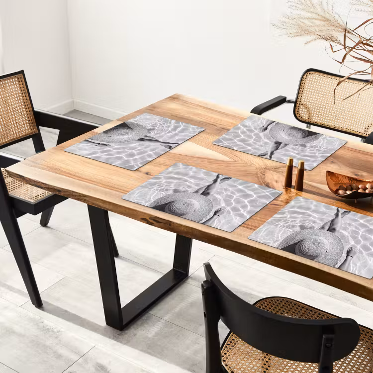 Placemat - 6 stuks - Zwembad - Hoed - Water - Zwart - Wit - Zomers — 5