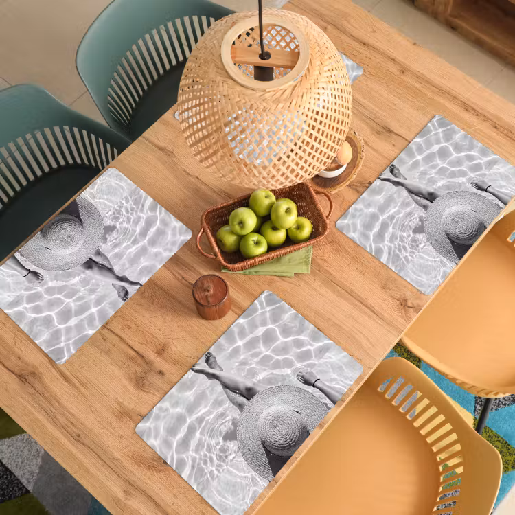 Placemat - 6 stuks - Zwembad - Hoed - Water - Zwart - Wit - Zomers — 6