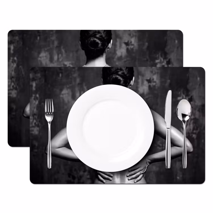 Placemat - 6 stuks - Rug - Ketting - Portret - Zwart - Wit - Glamour — 2