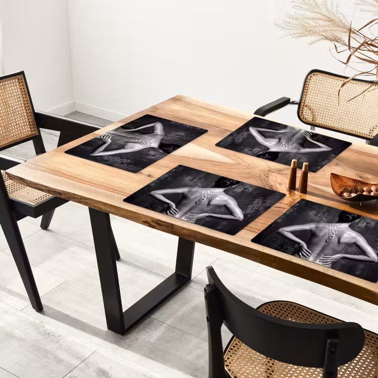 Placemat - 6 stuks - Rug - Ketting - Portret - Zwart - Wit - Glamour — 5