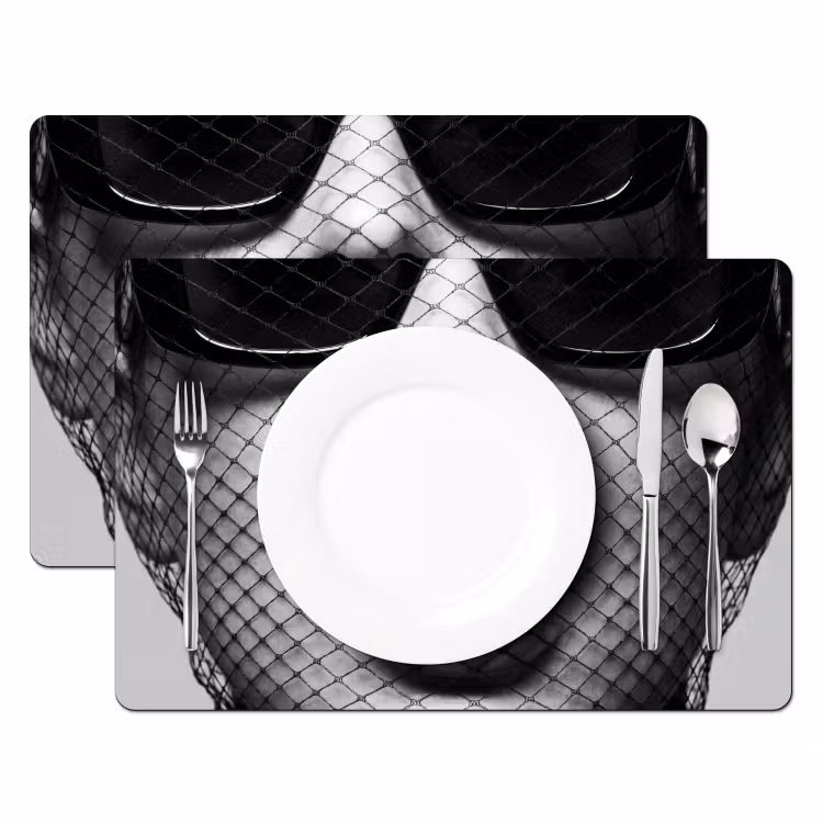 Placemat - 6 stuks - Vrouw - Net - Mysterieus - Zwart - Wit — 2