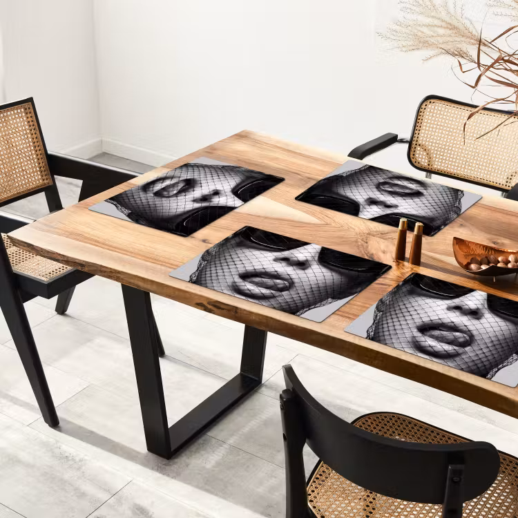 Placemat - 6 stuks - Vrouw - Net - Mysterieus - Zwart - Wit — 5