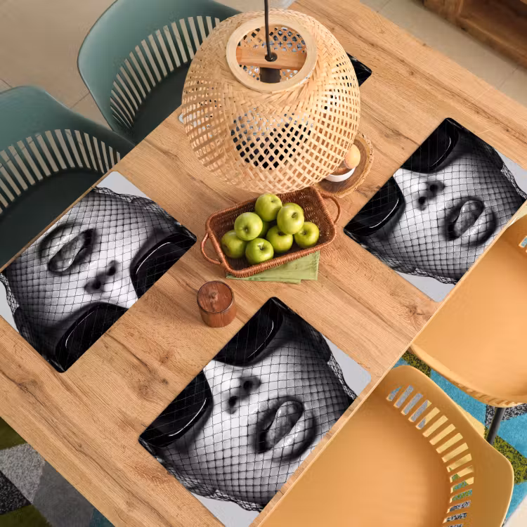 Placemat - 6 stuks - Vrouw - Net - Mysterieus - Zwart - Wit — 6