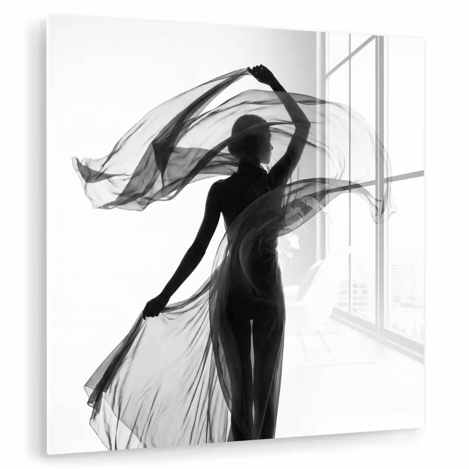 Glas schilderij - Vrouw - Sluier - Portret - Zwart - Wit - Artistiek — 1