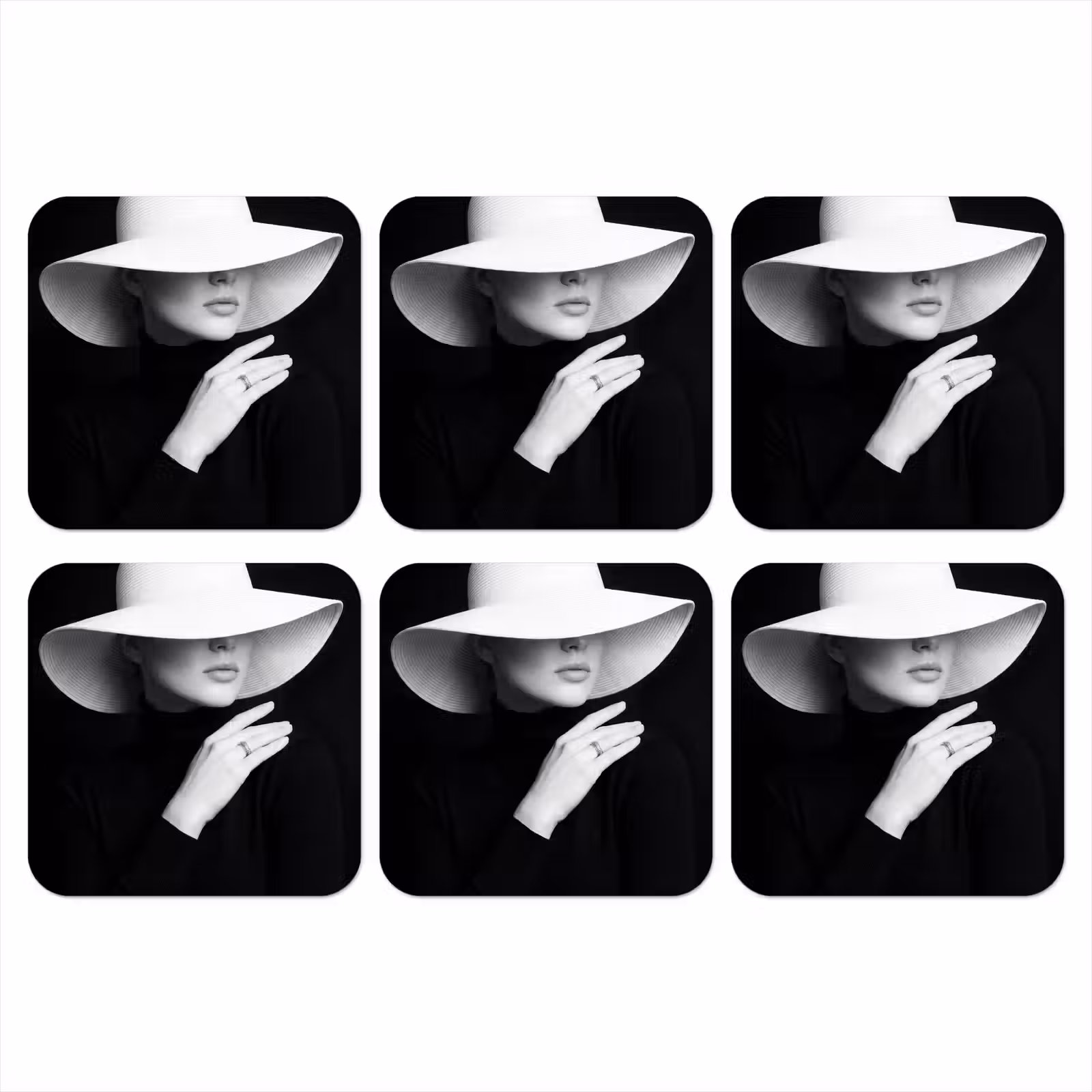 Onderzetter - Vrouw - Hoed - Hand - Zwart - Wit - Klassiek — 1