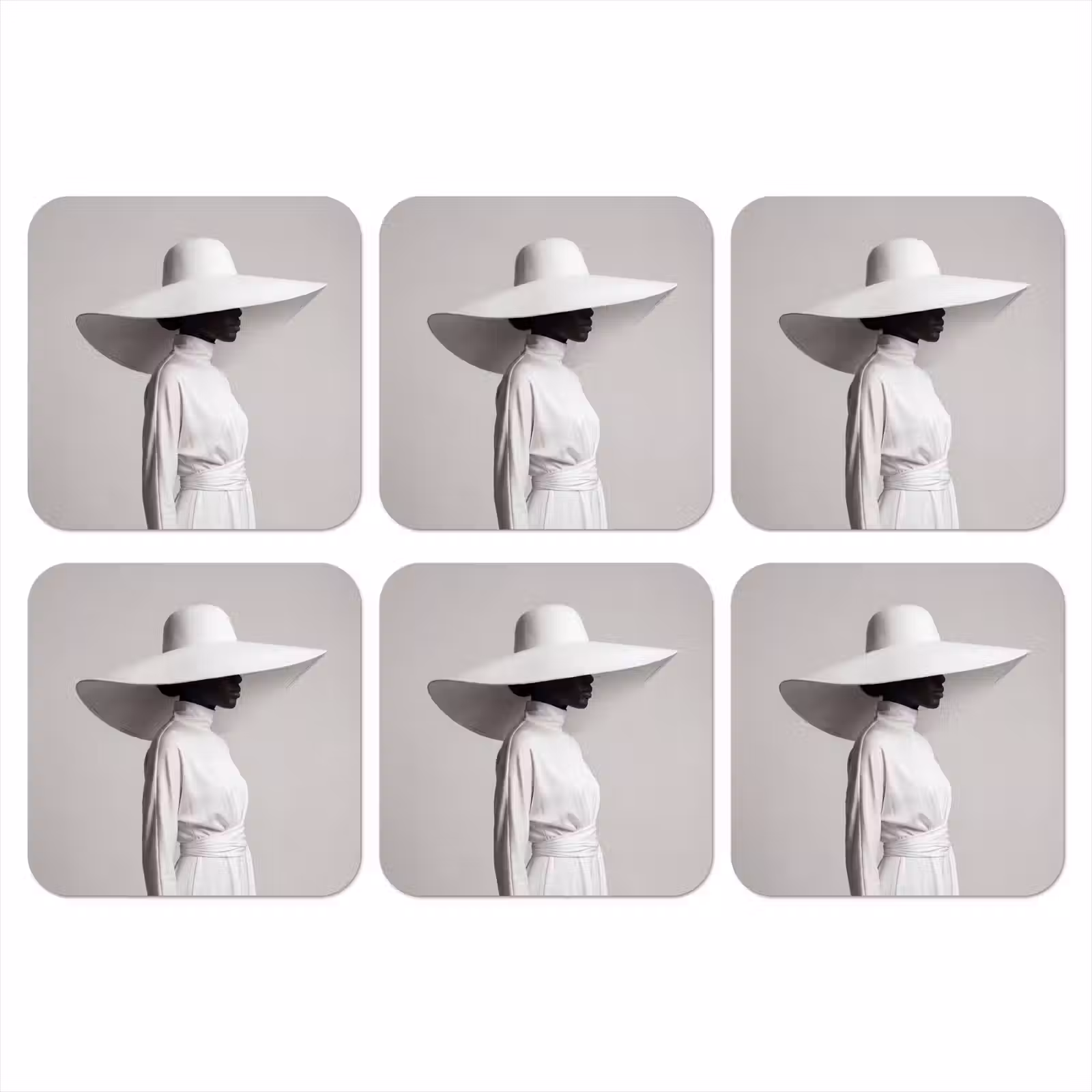 Onderzetter - Vrouw - Profiel - Hoed - Zwart - Wit - Minimalistisch — 1
