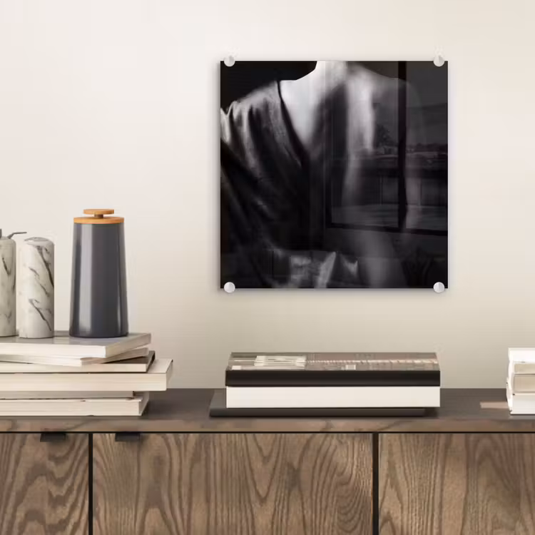 Glas schilderij - Schouder - Zijde - Rug - Zwart - Wit - Elegant — 2