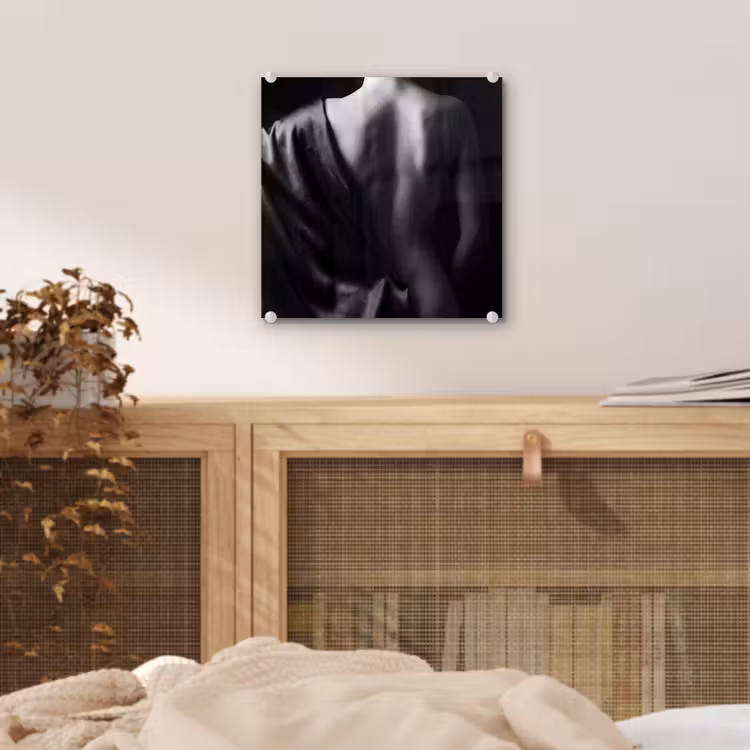 Glas schilderij - Schouder - Zijde - Rug - Zwart - Wit - Elegant — 5