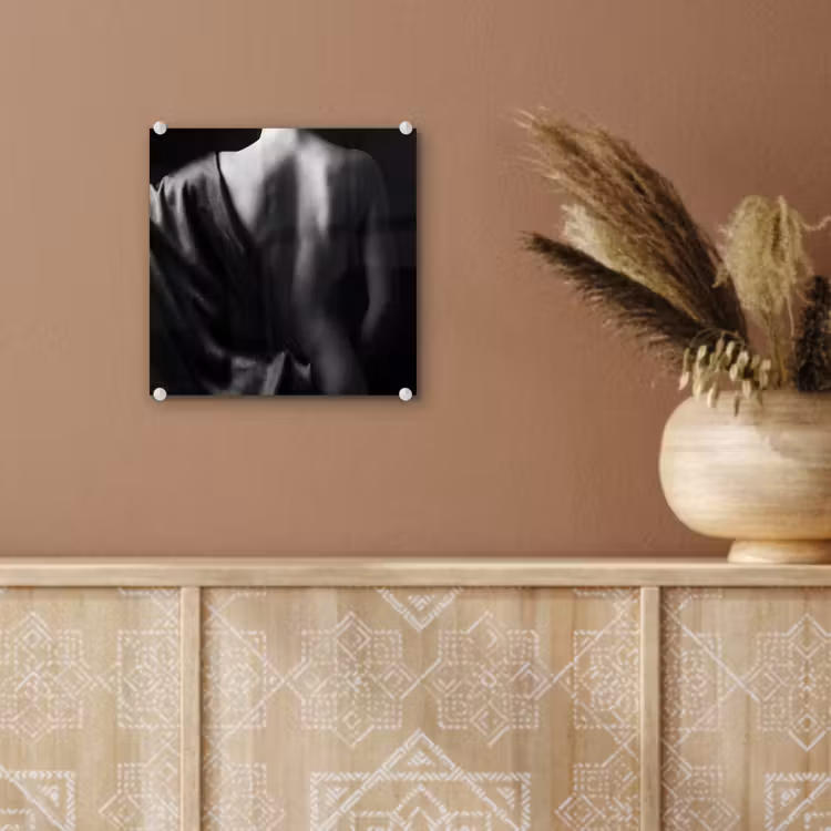 Glas schilderij - Schouder - Zijde - Rug - Zwart - Wit - Elegant — 6