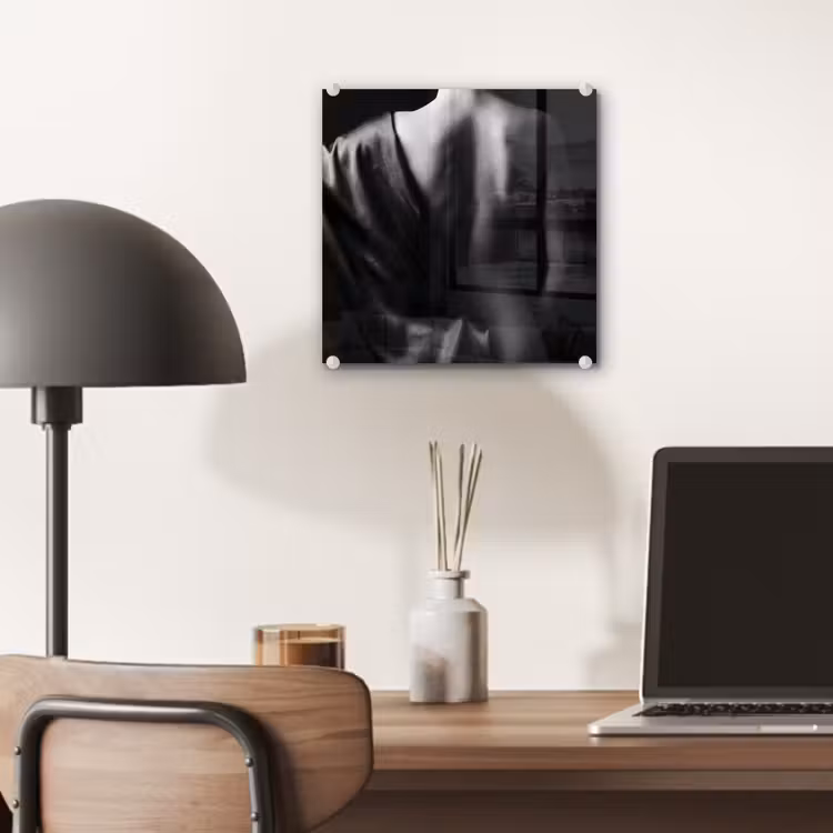 Glas schilderij - Schouder - Zijde - Rug - Zwart - Wit - Elegant — 7