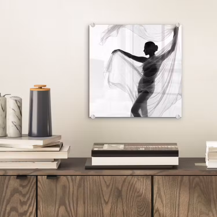 Glas schilderij - Silhouet - Sluier - Vormen - Zwart - Wit - Sensueel — 2