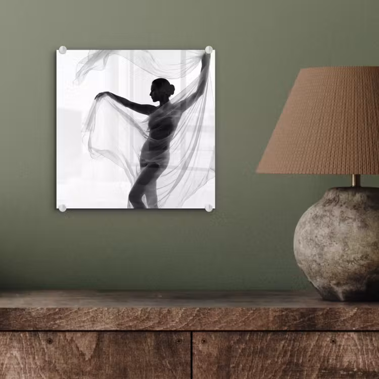 Glas schilderij - Silhouet - Sluier - Vormen - Zwart - Wit - Sensueel — 4