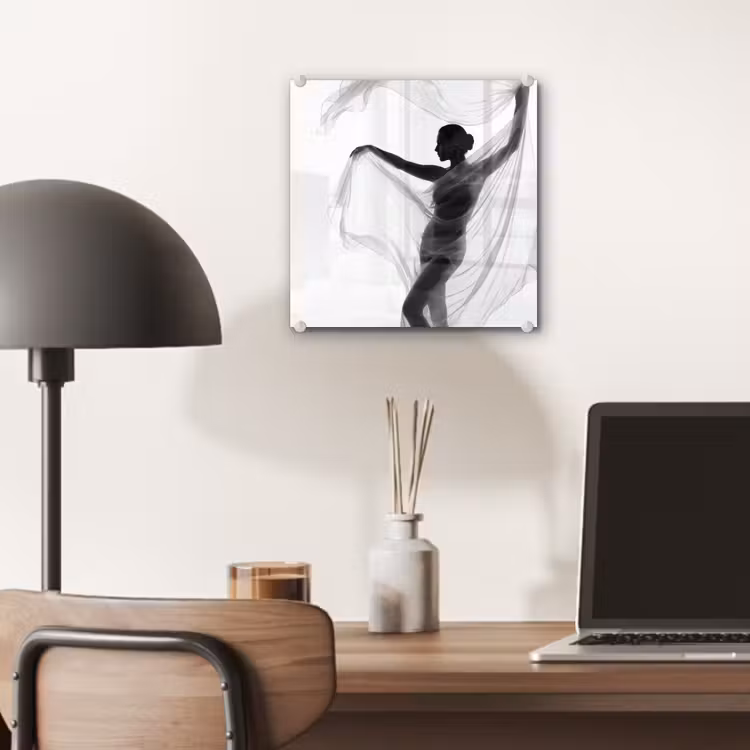 Glas schilderij - Silhouet - Sluier - Vormen - Zwart - Wit - Sensueel — 7