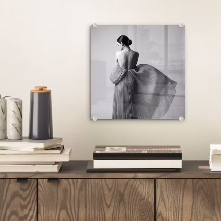 Glas schilderij - Vrouw - Rug - Textuur - Zwart - Wit - Elegant — 2