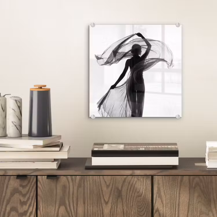 Glas schilderij - Vrouw - Sluier - Portret - Zwart - Wit - Artistiek — 2