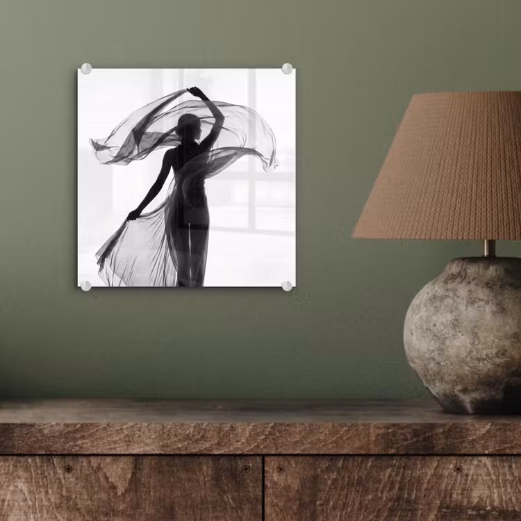 Glas schilderij - Vrouw - Sluier - Portret - Zwart - Wit - Artistiek — 4