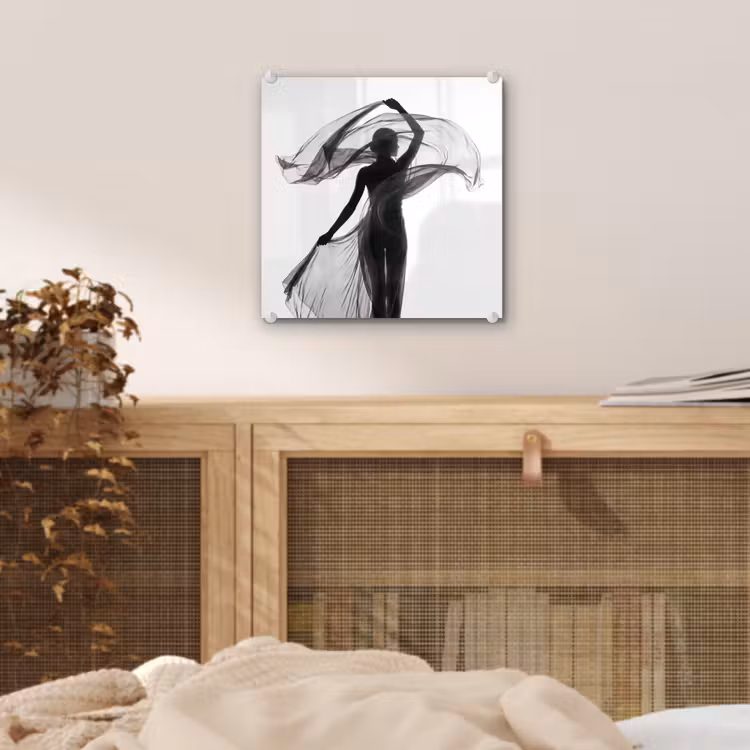 Glas schilderij - Vrouw - Sluier - Portret - Zwart - Wit - Artistiek — 5