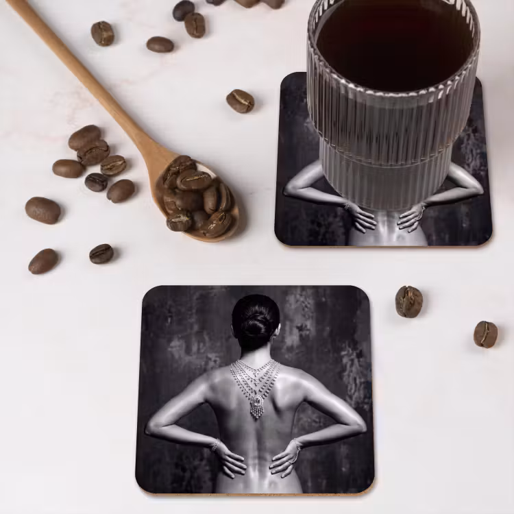 Onderzetter - Rug - Ketting - Portret - Zwart - Wit - Glamour — 4