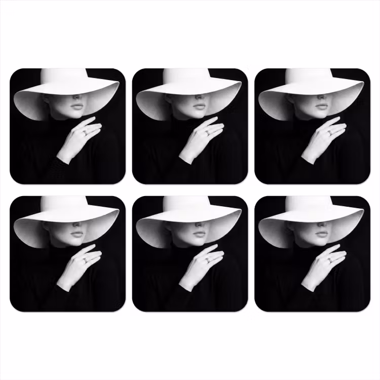 Onderzetter - Vrouw - Hoed - Hand - Zwart - Wit - Klassiek — 1