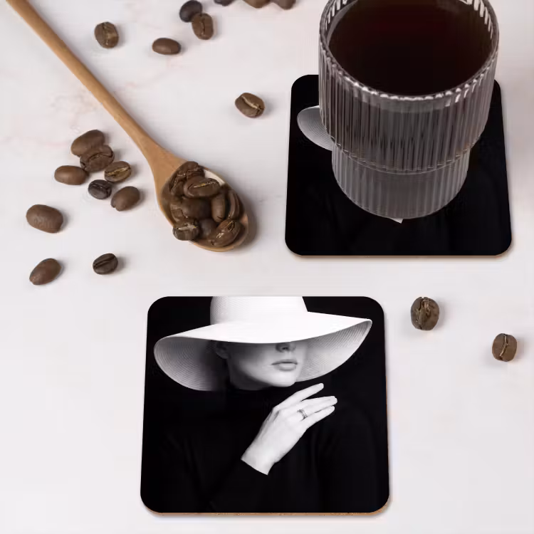 Onderzetter - Vrouw - Hoed - Hand - Zwart - Wit - Klassiek — 4